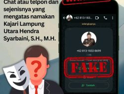 Nomor WhatsApp Mengatasnamakan Kajari Lampung Utara Adalah Palsu